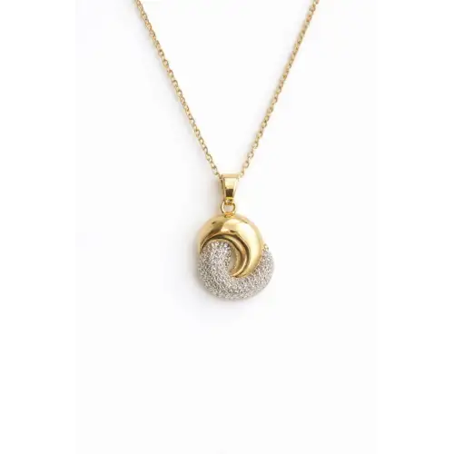 Zarif Zirkon Taşlı Tasarım Gold Gümüş Kadın Çelik Kolye Kararmaz Renk Atmaz