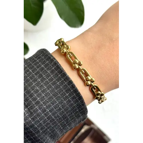 Çoklu Tifany Model Kelepçe Kadın Çelik Bileklik Gold Kararmaz Renk Atmaz