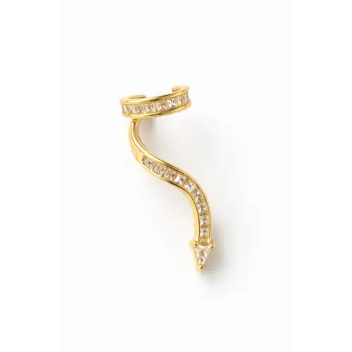 Yılan Tasarım Dizi Baget Zirkon Taşlı Kıkırdaklı Earcuff Gold Kıkırdak Küpe Kararmaz Renk Atmaz