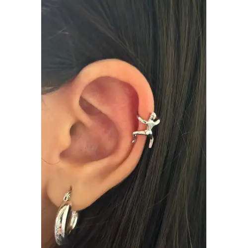 Tırmanan Çöp Adam Model Tasarım Sıkıştırmalı Earcuff Çelik Kıkırdak Kıkırdak Küpe Gümüş Kararmaz