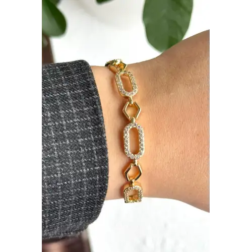 Gleam Link Bracelet Kuyumcu İşçiliği Altın Kaplama Premium Seri Kadın Çelik Bileklik Kararmaz