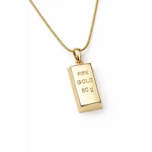 Fine Gold Külçe Altın Uçlu Kadın Çelik Kolye Kararmaz Renk Atmaz