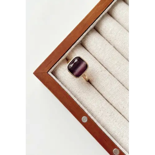 Aurum Brown Tasarım Ayarlanabilir Kadın Çelik Yüzük Altın Kararmaz Renk Atmaz