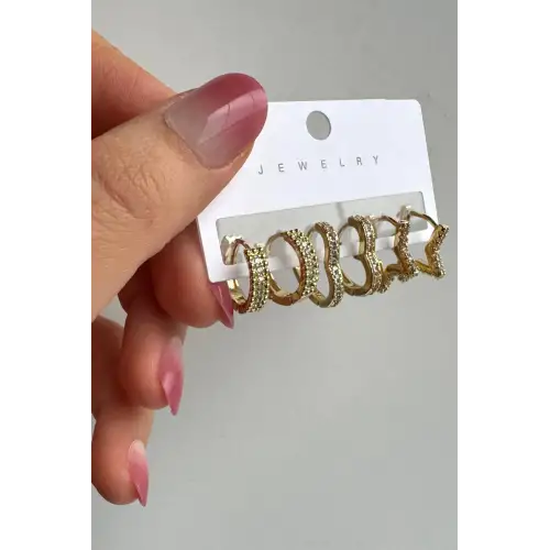 6lı Yildizkalpoval Halka Tasarım Gold Kadın Çelik Küpe Altın Kararmaz Renk Atmaz