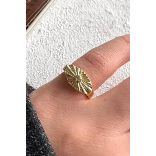 Vintage Gold Göz Motifli Nokta Zirkon Taşlı Tasarım Ayarlanabilir Serçe Parmak Yuzugu Çelik Yüzük