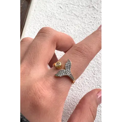 Çift Renk Seri Mermaid Balık Kuyruğu Tasarım Zirkon Taşlı Ayarlanabilir Çelik Yüzük Kararmaz