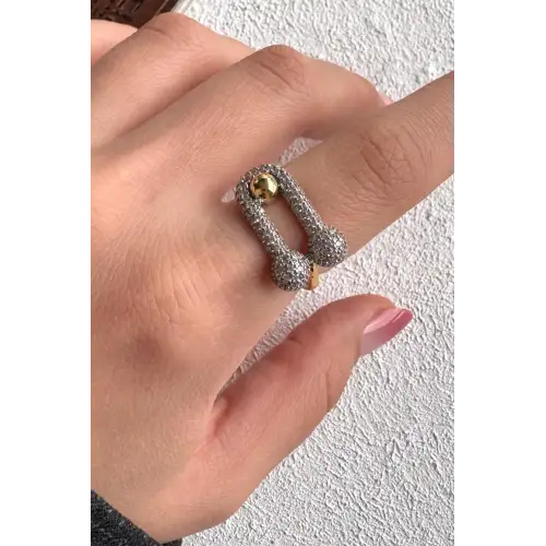 Çift Renk Seri Lock Me Tasarım Zirkon Taşlı Ayarlanabilir Çelik Yüzük Kararmaz Renk Atmaz