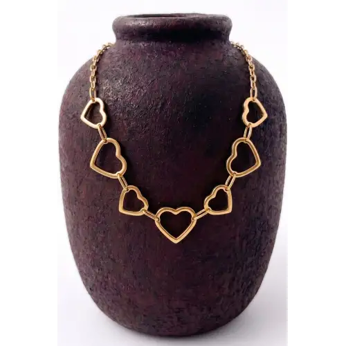 Çoklu Kalp Tasarım Gold 45 Cm Kadın Çelik Kolye Altın Kararmaz Renk Atmaz