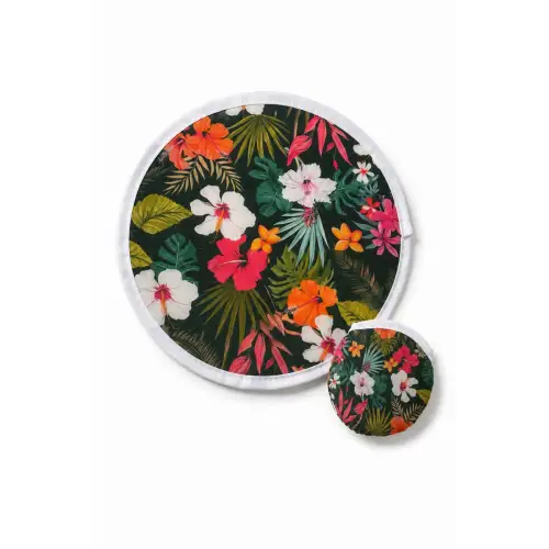 Katlanabilir Japon Yelpazesi 20 cm Mini El Yelpazesi Kılıflı Çantalık Tropical Bloom Aksesuar Siyah