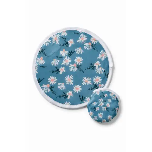 Katlanabilir Japon Yelpazesi 20 cm Mini El Yelpazesi Çantalık Kılıflı Blue Daisy Aksesuar Mavi