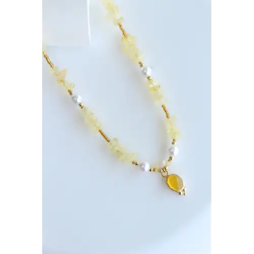 Yeni Sezon Incili Altın Renk Boncuklu 2 Cm Oval Uçlu 45 Cm Tasarım Bijuteri Doğal Taş Kolye Kararmaz