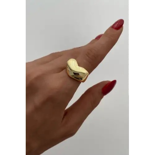 İthal Cilalı Kalp Model Bombe Tasarım Ayarlanabilir Kadın Çelik Yüzük Gold Kararmaz Renk Atmaz