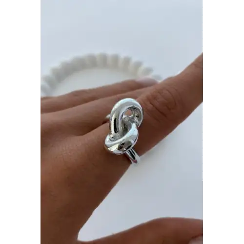 Cilalı Model Düğüm Tasarım Günlük Ayarlanabilir Kadın Çelik Yüzük Gümüş Kararmaz Renk Atmaz
