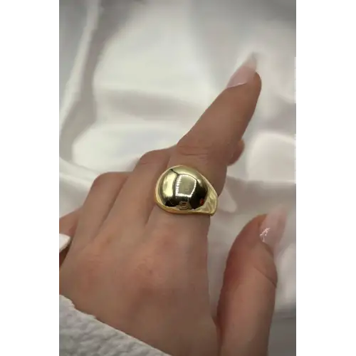 Yeni Sezon Nokta Tasarım Bombeli Cilalı Model Ayarlanabilir Kadın Çelik Yüzük Gold Kararmaz