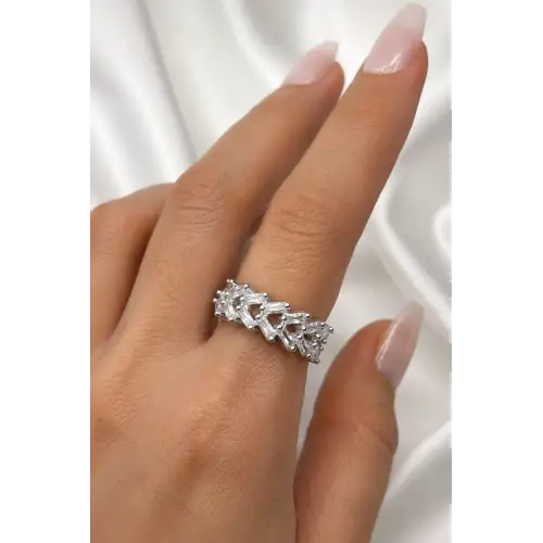 Yeni Sezon Çapraz Full Baget Zirkon Taşlı Model Ayarlanabilir Kadın Çelik Yüzük Gümüş Kararmaz