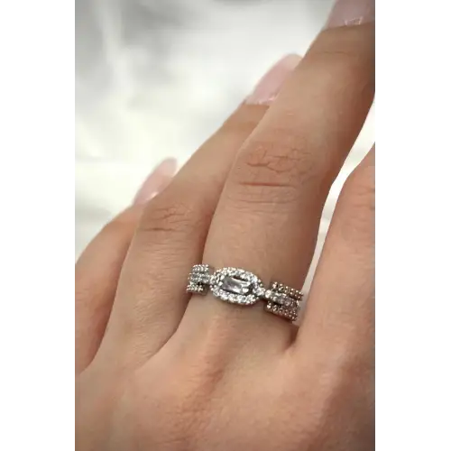 Baget Zirkon Taşlı Vintage Model Ayarlanabilir Kadın Çelik Yüzük Gümüş Kararmaz Renk Atmaz