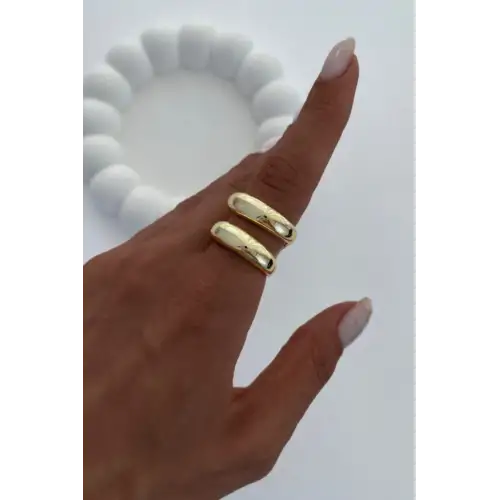 Özel Cilalı Ikili Görünüm Ayarlanabilir Kadın Çelik Yüzük Gold Kararmaz Renk Atmaz