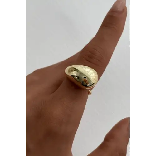 Cilalı Droplet Tasarım Kadın Çelik Yüzük Gold Kararmaz Renk Atmaz