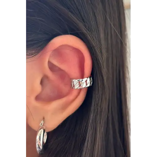 Gumet Tasarım Sıkıştırmalı Earcuff Kıkırdak Kadın Çelik Küpe Gümüş Kararmaz Renk Atmaz