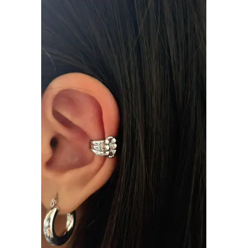 Çoklu Görünüm Sıkıştırmalı Earcuff Kıkırdak Kadın Çelik Küpe Gümüş Kararmaz Renk Atmaz