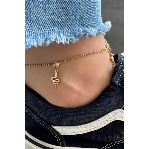 Sallantılı Yılan Model Kadın Halhal Gold Kararmaz Renk Atmaz