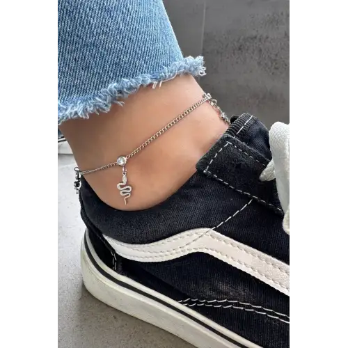 Sallantılı Yılan Model Kadın Halhal Gümüş Kararmaz Renk Atmaz
