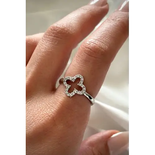 Zirkon Taşlı Kadın Çelik Yüzük Gri Kararmaz Renk Atmaz