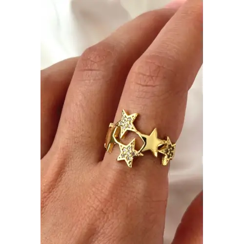 Yeni Sezon Luciddream Çoklu Yeni Yıldız Tasarım Ayarlanabilir Kadın Çelik Yüzük Gold Kararmaz