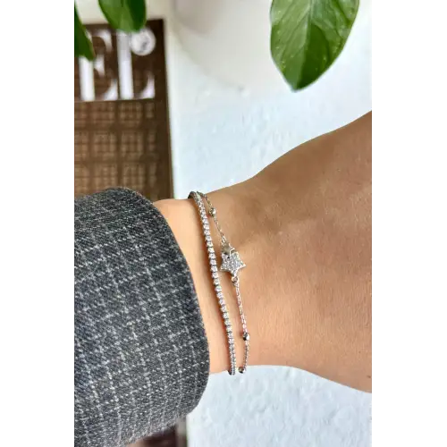 Yeni Sezon Çift Sıra Yıldız Zincirli Su Yolu Garantili Kadın Çelik Bileklik Gümüş Kararmaz