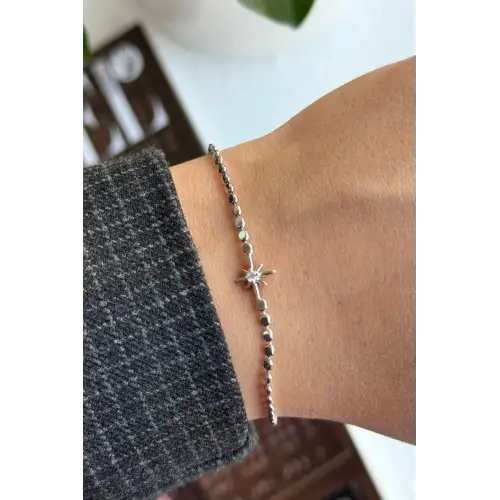 Yeni Sezon Ezme Zincirli Kuzey Yıldızı Model Garantili Kadın Çelik Bileklik Gümüş Kararmaz