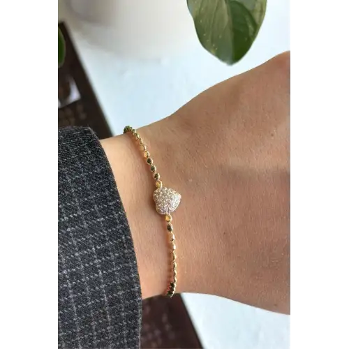 Seri Ezme Zincirli Full Taşlı Kalp Model Garantili Kadın Çelik Bileklik Gold Kararmaz Renk Atmaz