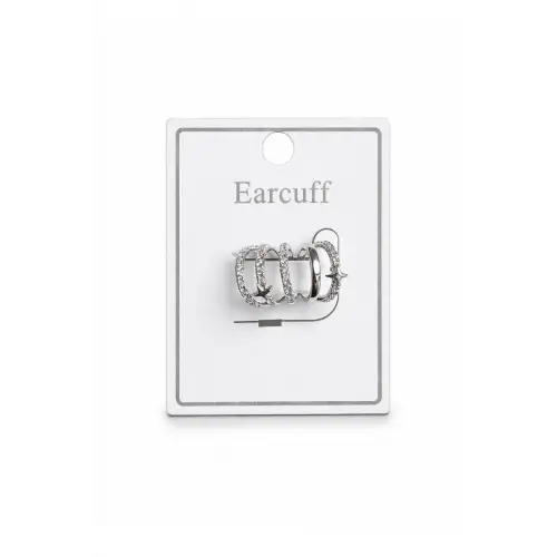 Çoklu Görünüm Zirkon Taşlı Minik Yıldızlı Model Earcuff Kıkırdak Kıkırdak Küpe Gümüş Kararmaz