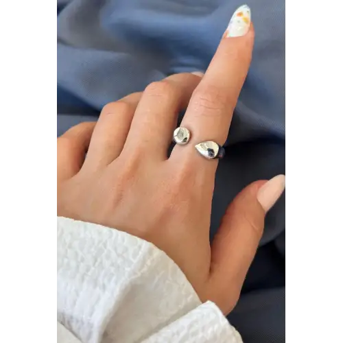Yeni Sezon Luna Droop Tasarım Ayarlanabilir Kadın Çelik Yüzük Gümüş Kararmaz Renk Atmaz
