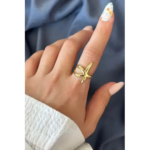 Yeni Sezon Serçe Parmak Starfish Tasarım Ayarlanabilir Kadın Çelik Yüzük Altın Kararmaz Renk Atmaz