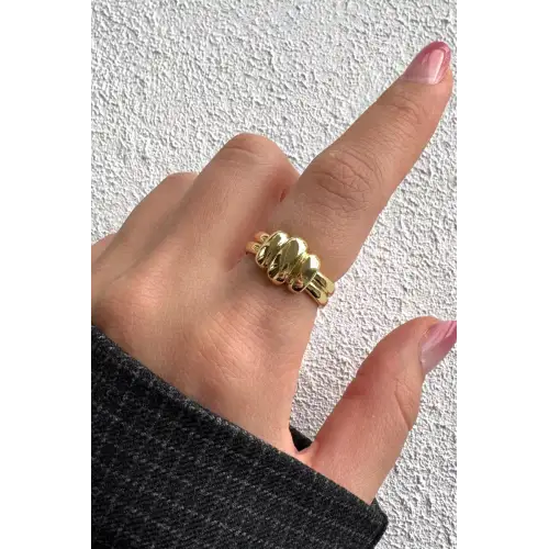 Yeni Sezon Luxe Bubble Tasarım Ayarlanabilir Kadın Çelik Yüzük Altın Kararmaz Renk Atmaz