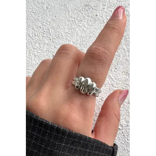 Yeni Sezon Luxe Bubble Tasarım Ayarlanabilir Kadın Çelik Yüzük Gümüş Kararmaz Renk Atmaz