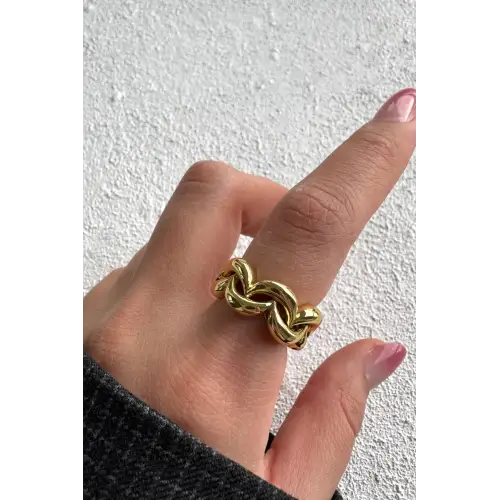 Yeni Sezon Infinity Knot Tasarım Ayarlanabilir Kadın Çelik Yüzük Altın Kararmaz Renk Atmaz