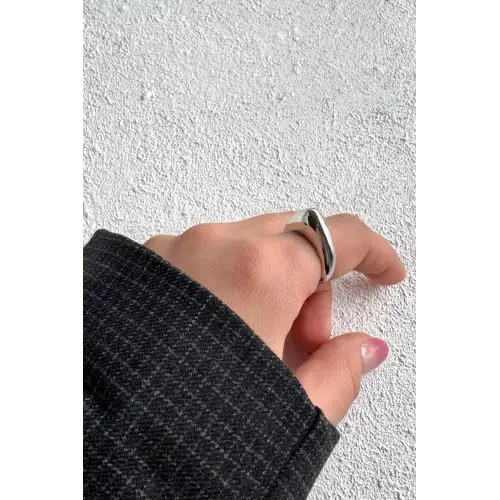 Arc Kıvrımlı Tasarım Ayarlanabilir Parlak Kadın Çelik Yüzük Gümüş Kararmaz Renk Atmaz