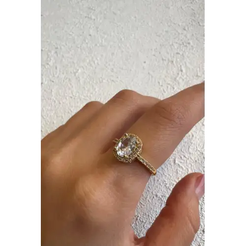 Ovelia Baget Tek Taş Yarım Tur Minimal Taşlı Tasarım Ayarlanabilir Kadın Çelik Yüzük Altın Kararmaz