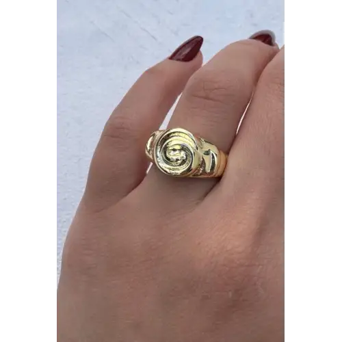 Vintage Seri Gül Motifli Spiral Form Ayarlanabilir Kadın Çelik Yüzük Altın Kararmaz Renk Atmaz