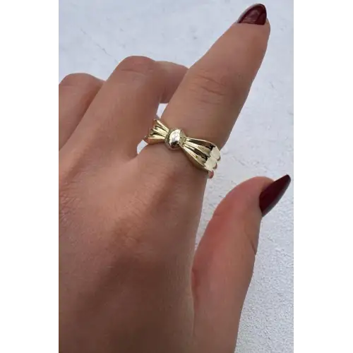 Vintage Seri Fiyonk Form Ayarlanabilir Kadın Çelik Yüzük Altın Kararmaz Renk Atmaz