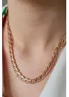 Rose Renk Klasik Geniş Zincir Model Kadın Çelik Kolye Kararmaz Renk Atmaz