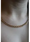 Rose Renk Klasik Geniş Zincir Model Kadın Çelik Kolye Kararmaz Renk Atmaz