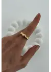 Cilalı Asimetrik Bombeli Günlük Ayarlanabilir Kadın Çelik Yüzük Gold Kararmaz Renk Atmaz