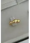Cilalı Asimetrik Bombeli Günlük Ayarlanabilir Kadın Çelik Yüzük Gold Kararmaz Renk Atmaz