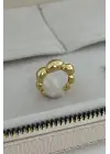 Cilalı Asimetrik Bombeli Günlük Ayarlanabilir Kadın Çelik Yüzük Gold Kararmaz Renk Atmaz