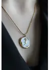 Plaka Sedefli Çiçek Gül Model L Kadın Çelik Kolye Gold Kararmaz Renk Atmaz