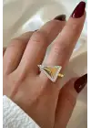 İthal Pyramid Tasarım Ayarlanabilir Garantili Kadın Çelik Yüzük Gold Kararmaz Renk Atmaz