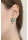 İncili Kare Pembe Lotus Çiçeği Motifli Kabartma Manzara Tasarım Kadın Çelik Küpe Gold Kararmaz