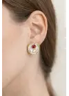 Vintage Kırmızı Gül Motifli 3d Tablo Tasarım Kadın Çelik Küpe Gold Kararmaz Renk Atmaz